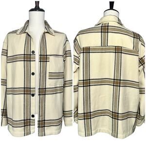 H&M | Men | Herringbone Plaid Wool Blend Oversized Button Up Overshirt | Large